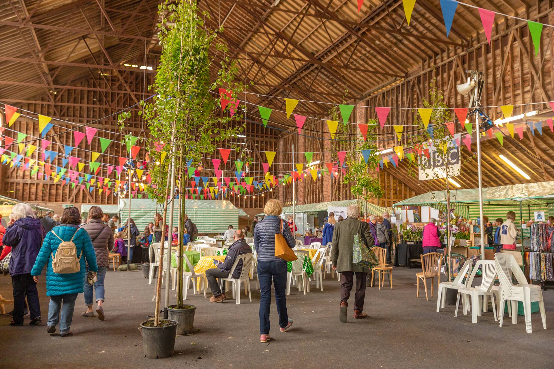 Festival atmosphere with bunting in the barn